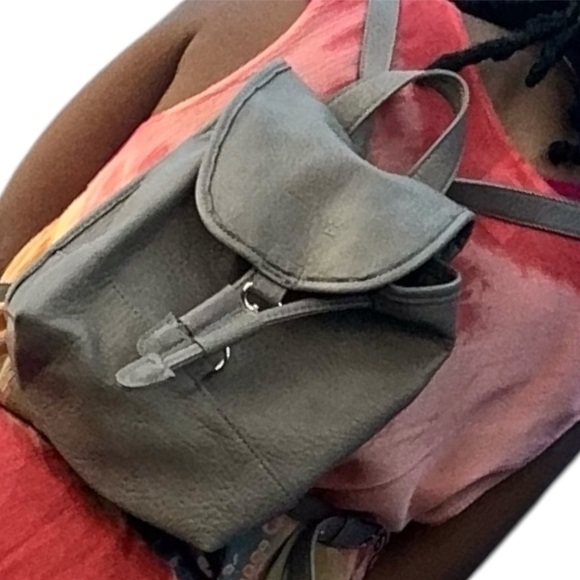 Free People gray pebbled  small Vegan leather  backpack - Picture 6 of 16
